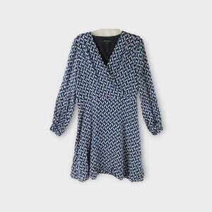 Banana Republic Navy & White Geometric Wrap Dress